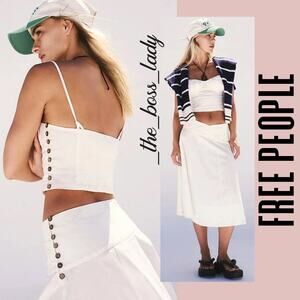 Free People set co-ord crop top and midi skirt pleated matching set boho Large